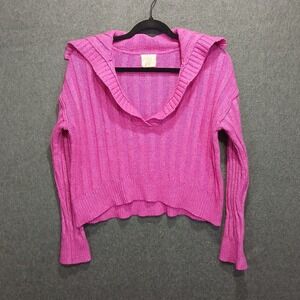 Hippie Rose M Crop Sweater Oversized Ribbed V neck Cottage Winter Cute Y2K 90s